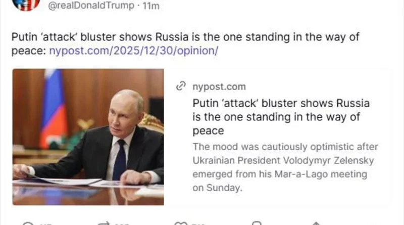 Трамп поширив статтю NY Post про блеф путіна як головну перешкоду на шляху до миру